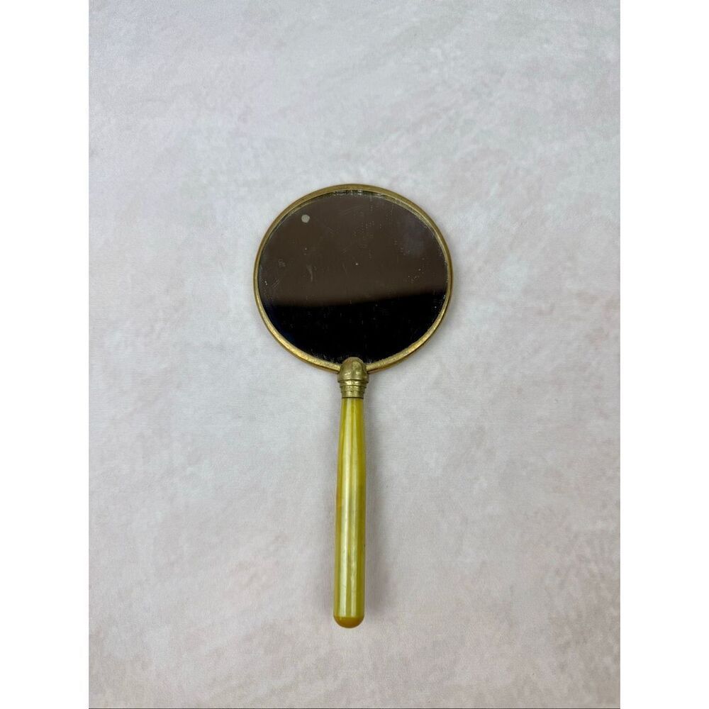Antique Art Deco Butterscotch Bakelite Hand Mirror 1930s Vanity, Tested